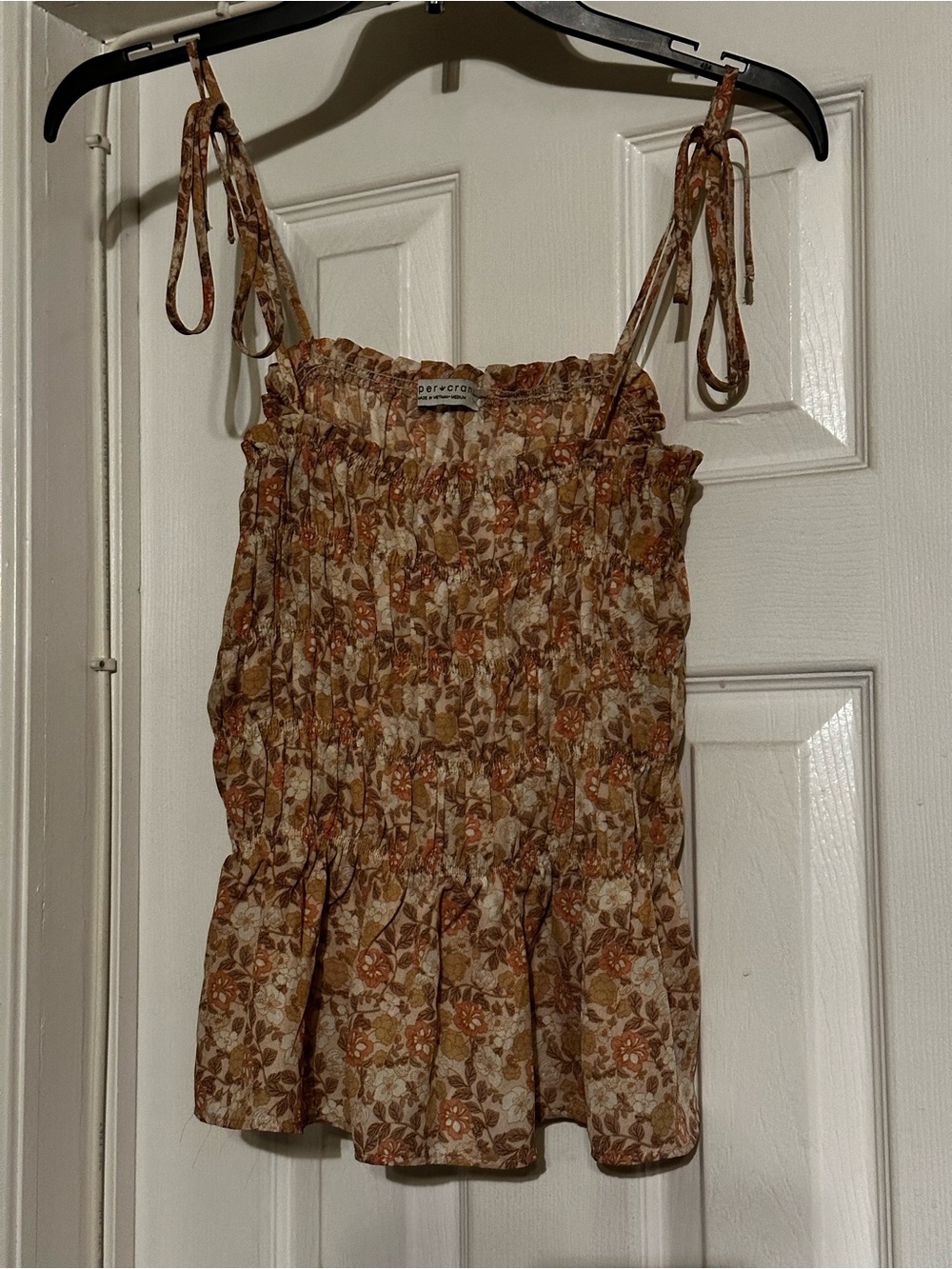 Paper Crane M Floral Smocked Cami Top Tie Straps | boho chic cottagecore western